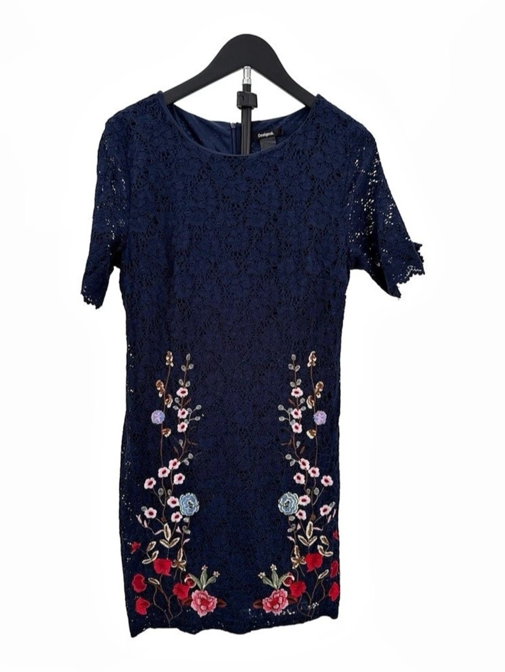 Desigual Floral Lace Embroidered Mini Dress in Blue Size 40 in good condition